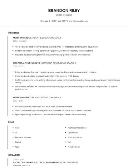 Meter Engineer Resume