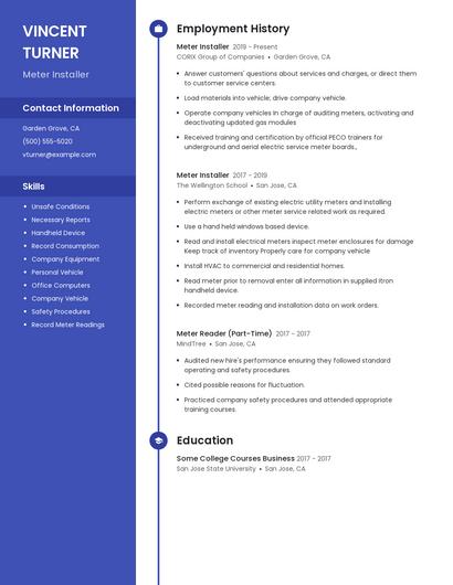 Meter Installer Resume