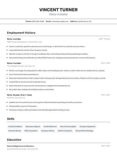 Meter Installer Resume
