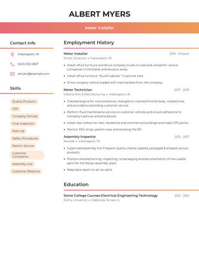 Meter Installer Resume