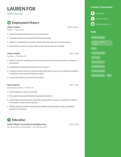 Meter Installer Resume
