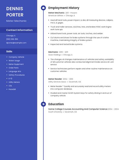 Meter Mechanic Resume