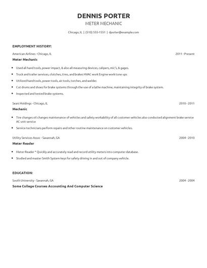 Meter Mechanic Resume