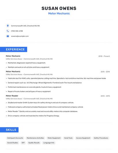 Meter Mechanic Resume