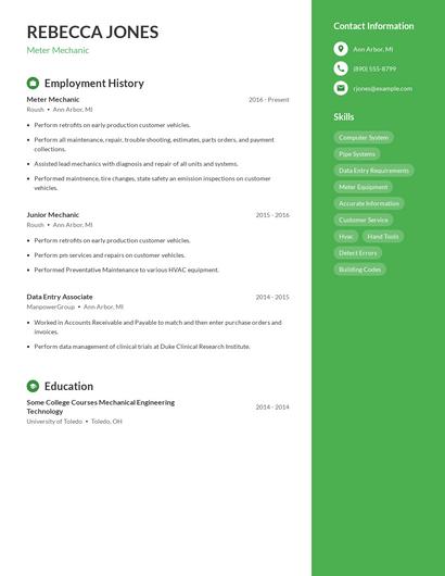 Meter Mechanic Resume