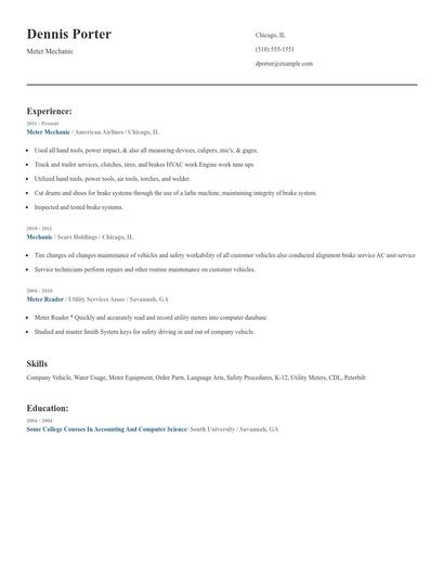 Meter Mechanic Resume