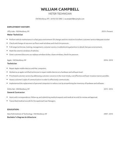 Meter Technician Resume