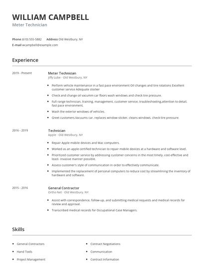 Meter Technician Resume
