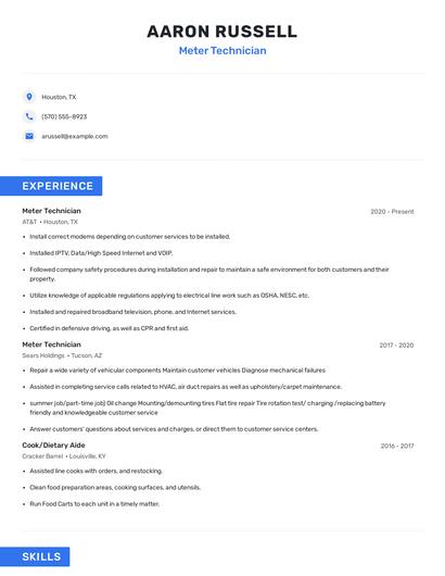 Meter Technician Resume