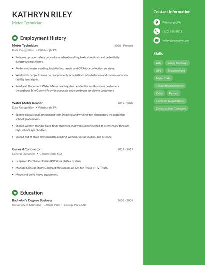Meter Technician Resume