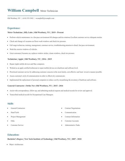 Meter Technician Resume