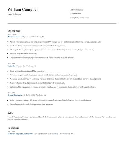 Meter Technician Resume