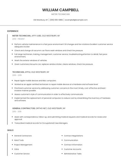 Meter Technician Resume