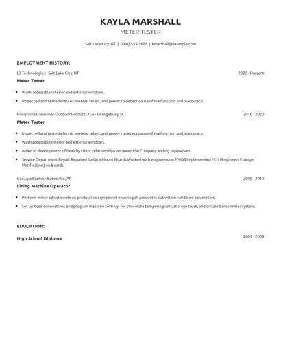 Meter Tester Resume