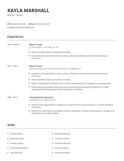 Meter Tester Resume