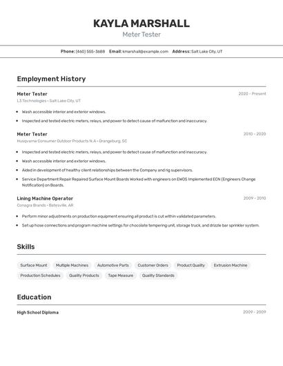 Meter Tester Resume