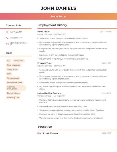 Meter Tester Resume