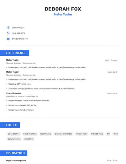 Meter Tester Resume