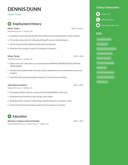 Meter Tester Resume