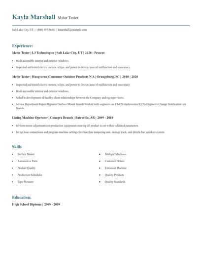Meter Tester Resume