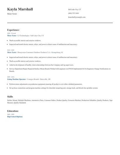 Meter Tester Resume