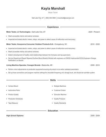 Meter Tester Resume