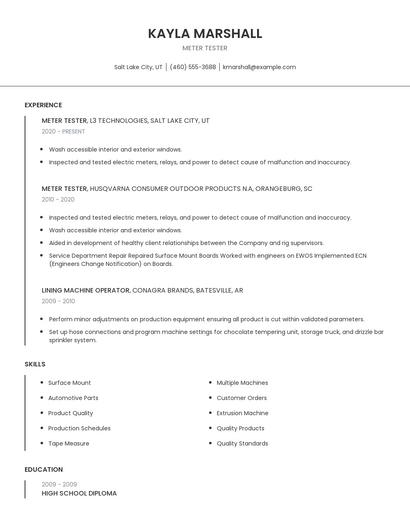 Meter Tester Resume
