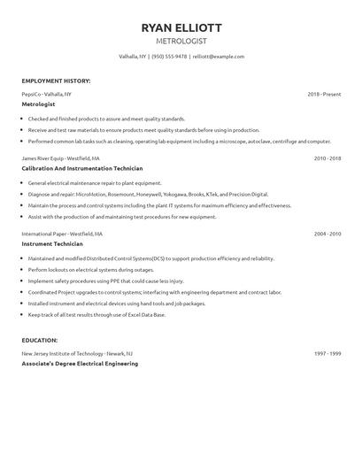 Metrologist Resume