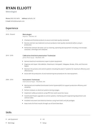 Metrologist Resume