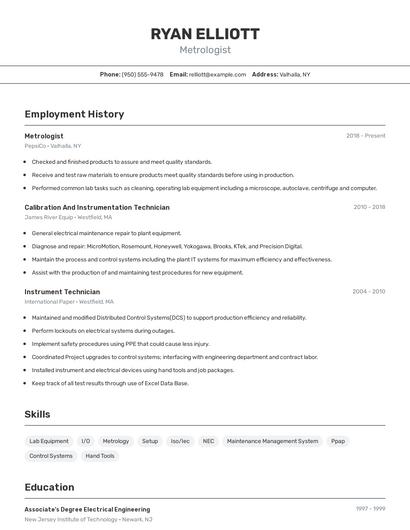 Metrologist Resume