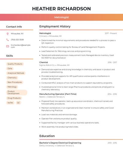 Metrologist Resume