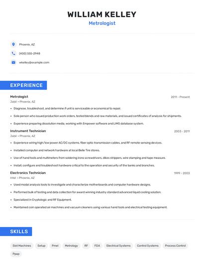 Metrologist Resume
