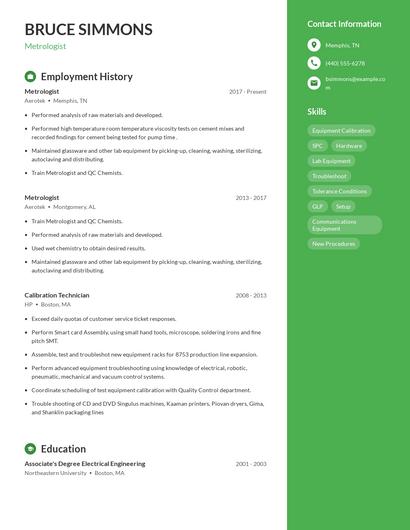 Metrologist Resume