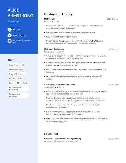 Metrologist Resume