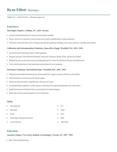 Metrologist Resume