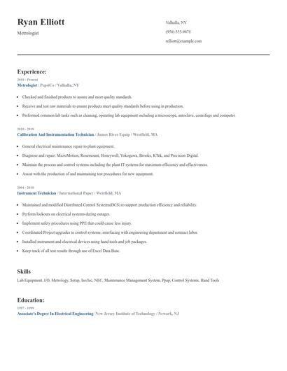 Metrologist Resume