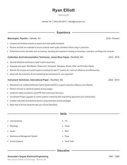 Metrologist Resume