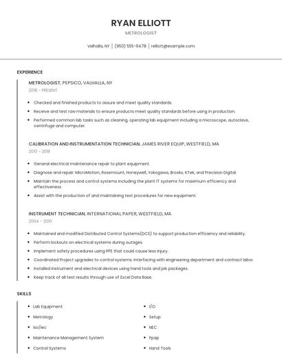 Metrologist Resume