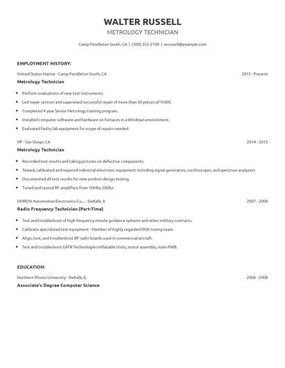 Metrology Technician Resume