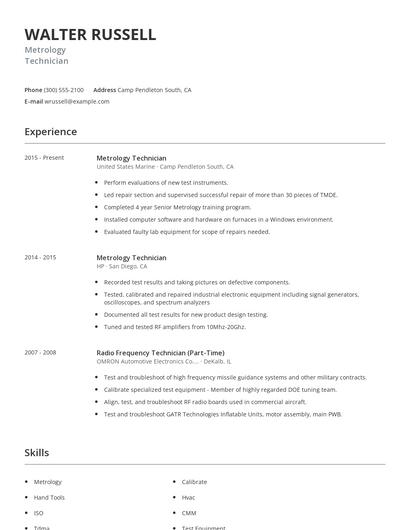 Metrology Technician Resume