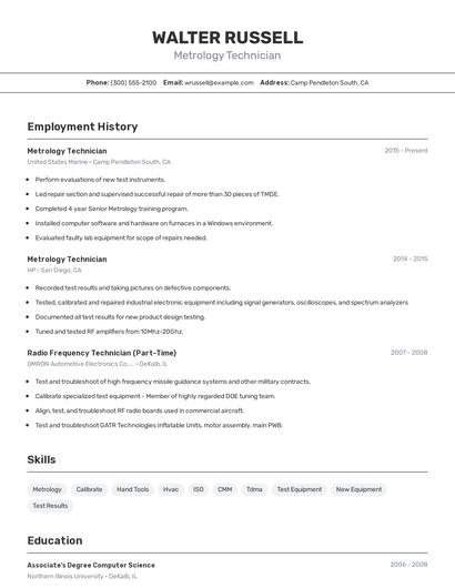 Metrology Technician Resume