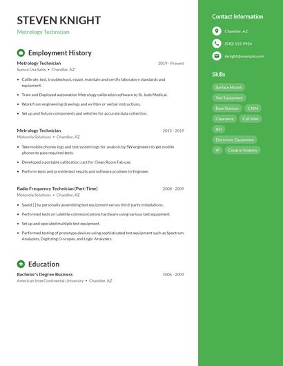 Metrology Technician Resume