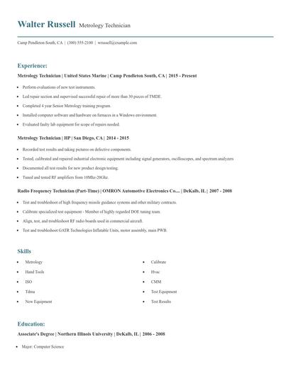 Metrology Technician Resume