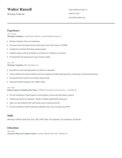 Metrology Technician Resume