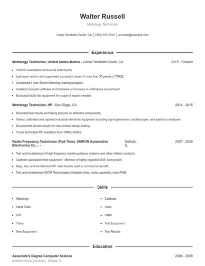 Metrology Technician Resume