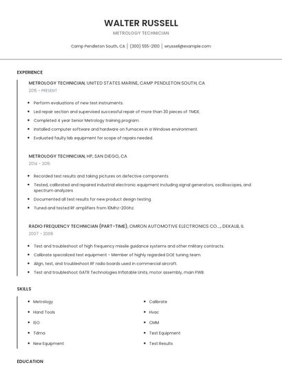 Metrology Technician Resume