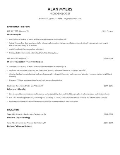 Microbiologist Resume