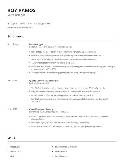 Microbiologist Resume