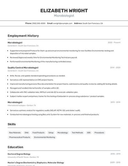 Microbiologist Resume
