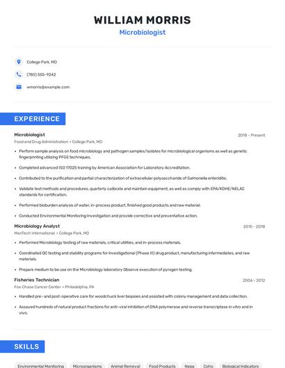 Microbiologist Resume